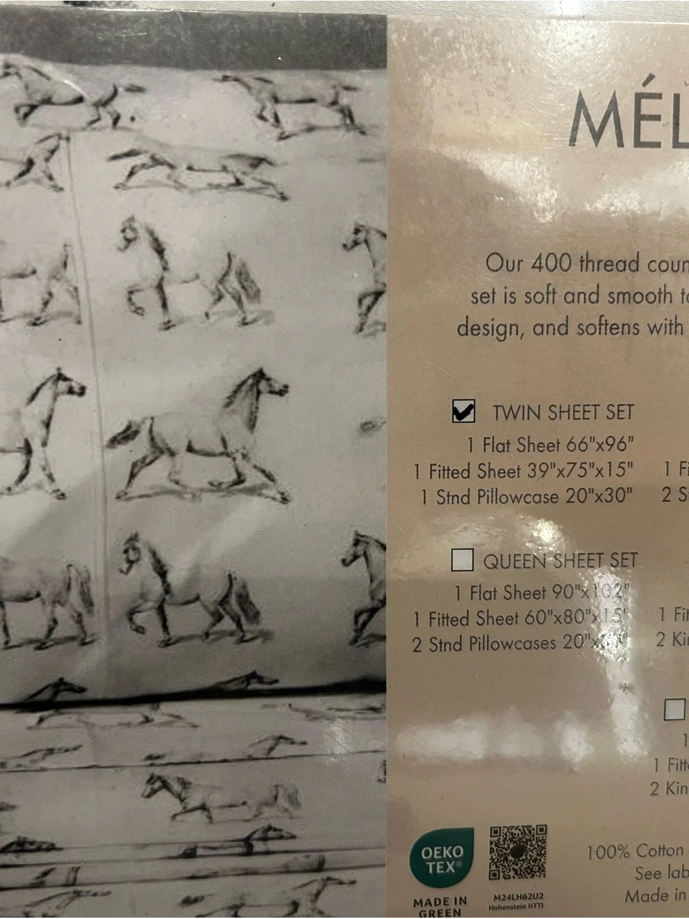 BRAND NEW — Melange Home White & Black Horse Equine Sheet Set (Twin)